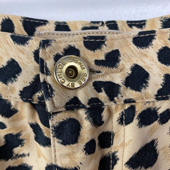 See By Chloe Cheetah Animal Print Denim Skirt Size 8 Below Knee A-Line Zip Front - Picture 7 of 14